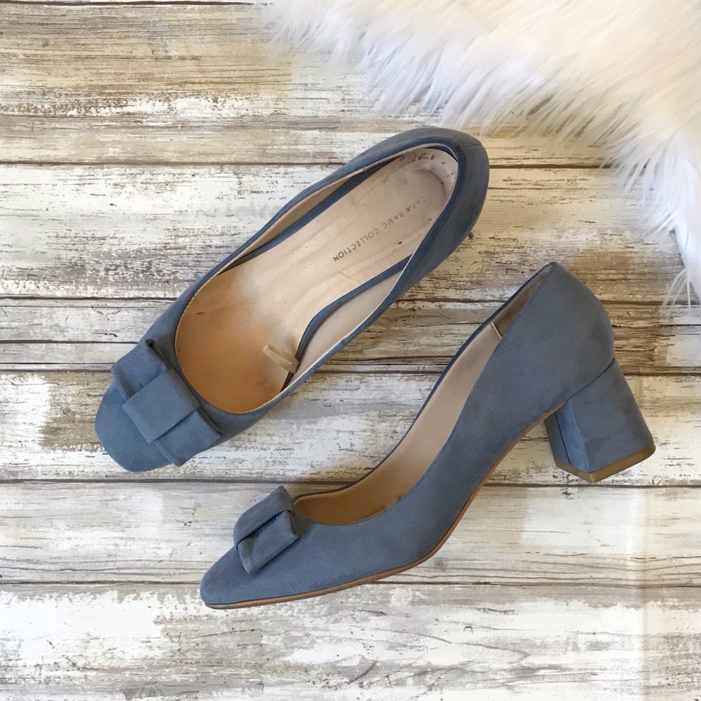 Zara Basic Bow Suede Block Heels